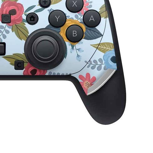 Blue Fall Flowers Nintendo Switch 2 (2025) Pro Controller Skin