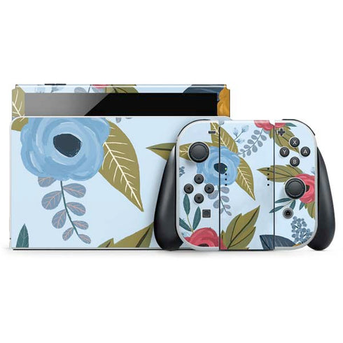 Blue Fall Flowers Nintendo Skins