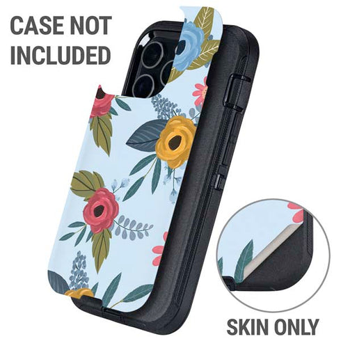 Blue Fall Flowers Otterbox Defender iPhone Skin