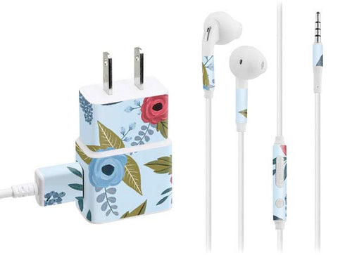 Blue Fall Flowers Phone Charger Skin