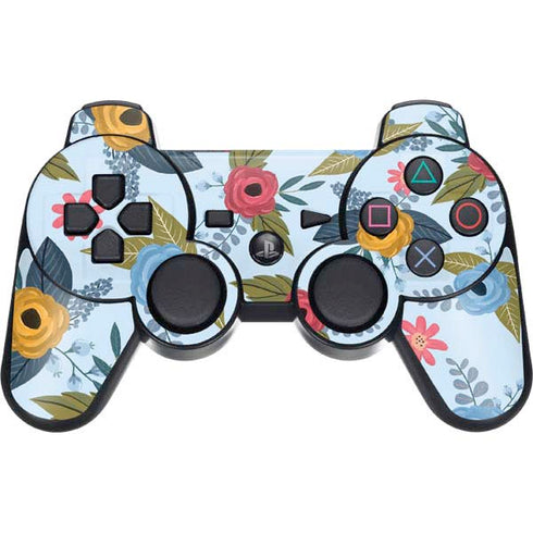 Blue Fall Flowers PS3 Dual Shock wireless controller Skin