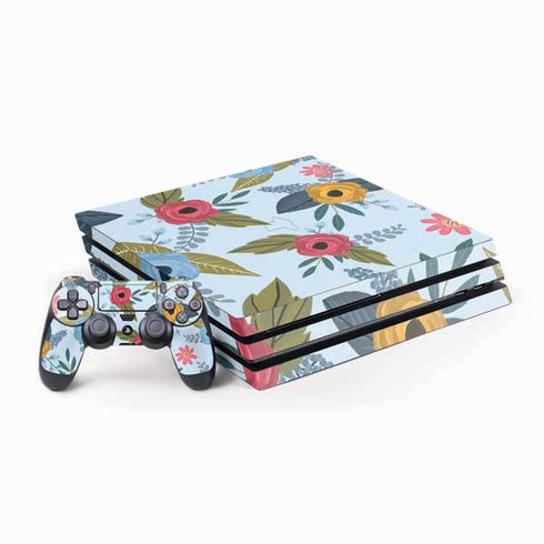 Blue Fall Flowers PlayStation PS4 Skins