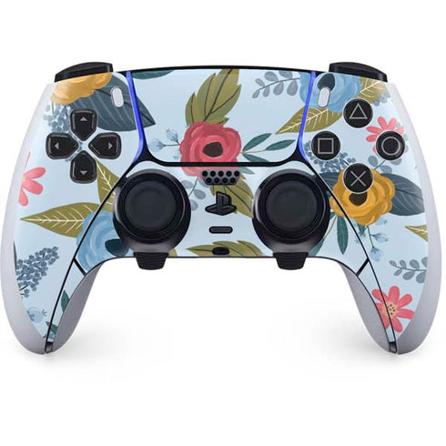 Blue Fall Flowers PS5 DualSense Edge Pro Controller Skin