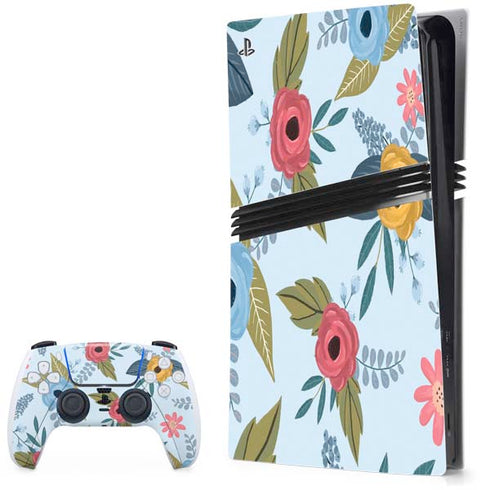Blue Fall Flowers PS5 Pro Bundle Skin