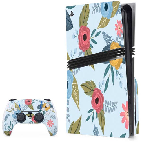 Blue Fall Flowers PS5 Pro Disk Bundle Skin