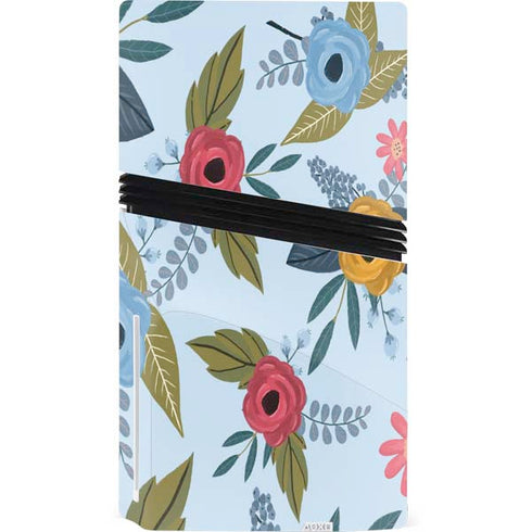 Blue Fall Flowers PS5 Pro Disk Bundle Skin