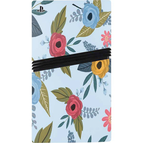 Blue Fall Flowers PS5 Pro Disk Console Skin