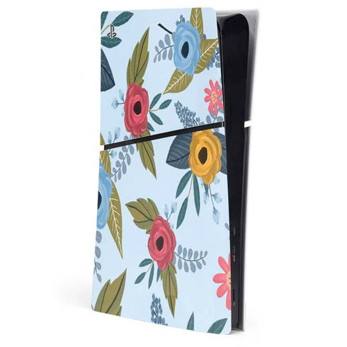 Blue Fall Flowers PS5 Slim Digital Edition Console Skin