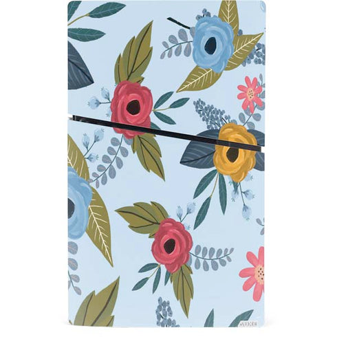 Blue Fall Flowers PS5 Slim Digital Edition Console Skin