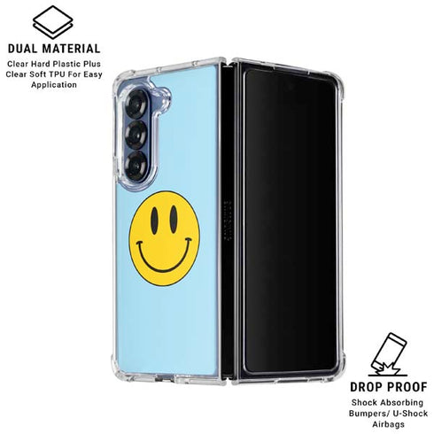 Blue Happy Face Galaxy Z Fold7 Clear Case