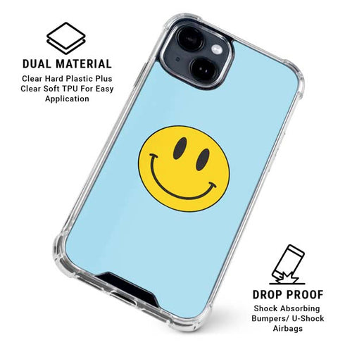 Blue Happy Face iPhone 15 Clear Case
