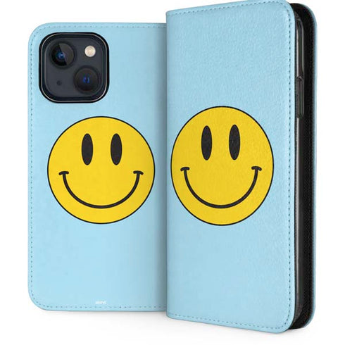 Blue Happy Face iPhone 15 Plus Folio Case