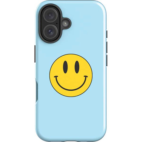 Blue Happy Face iPhone 16 Plus Impact Case