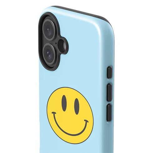 Blue Happy Face iPhone 16 Plus Impact Case