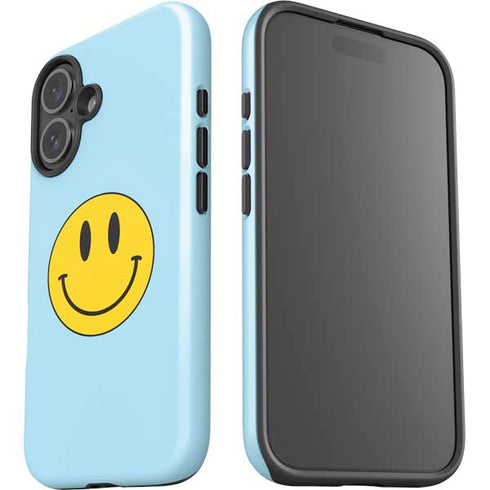 Blue Happy Face iPhone 16 Plus Impact Case