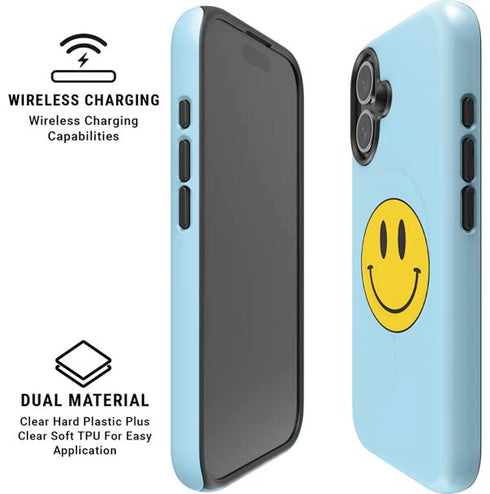 Blue Happy Face iPhone 16 Plus Magsafe Impact Case