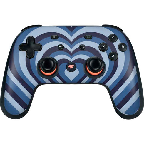 Blue Heart Pattern Google Stadia Controller Skin