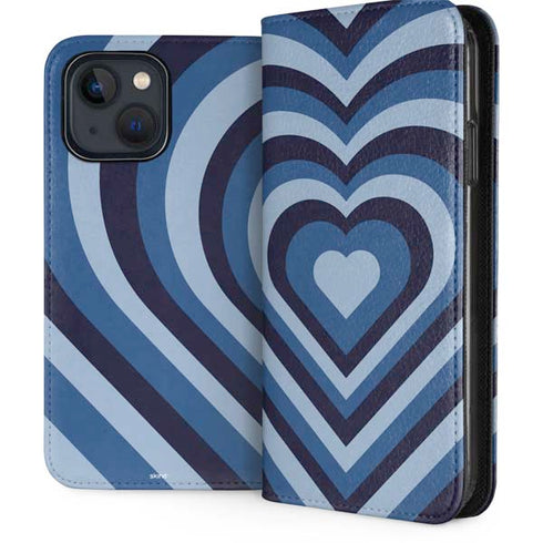 Blue Heart Pattern iPhone 15 Plus Folio Case