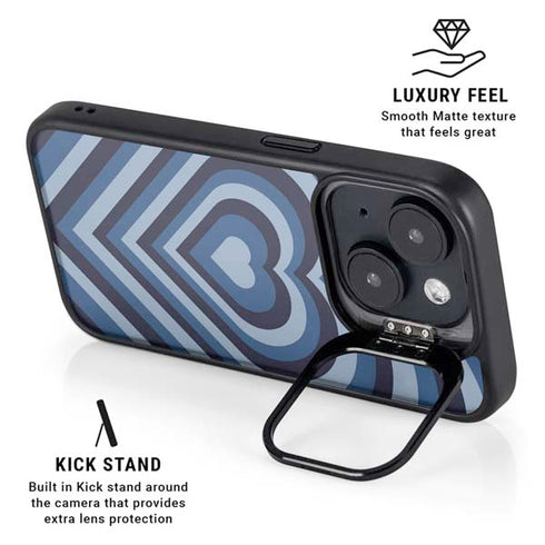 Blue Heart Pattern iPhone 15 Plus Kickstand Case