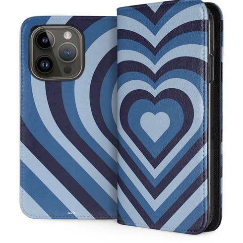 Blue Heart Pattern iPhone 15 Pro Folio Case
