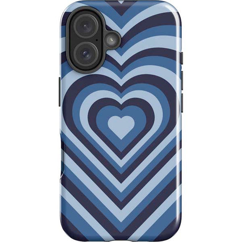 Blue Heart Pattern iPhone 16 Plus Impact Case