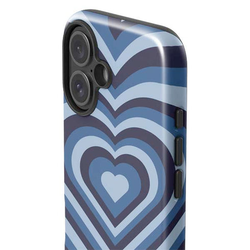 Blue Heart Pattern iPhone 16 Plus Impact Case