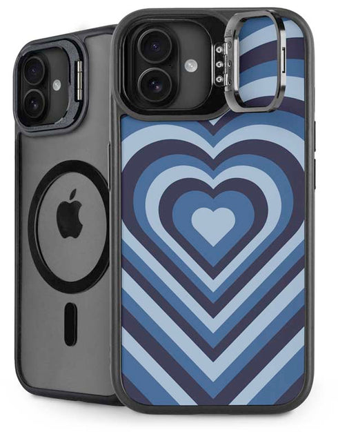 Blue Heart Pattern iPhone 16 Plus Kickstand Case