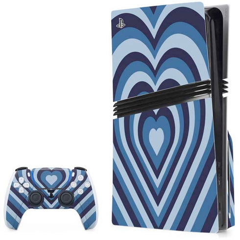 Blue Heart Pattern PS5 Pro Disk Bundle Skin