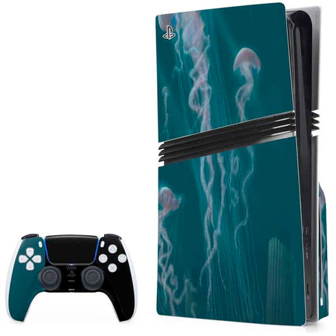 Blue Jellyfish by Vincent Hie PS5 Pro Disk Bundle Skin