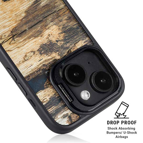 Blue Resin Wood iPhone 15 Plus Kickstand Case