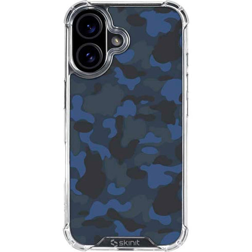 Blue Street Camo iPhone 16 Plus Clear Case