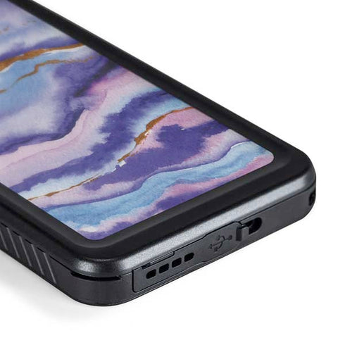 Blue Violet Watercolor Geode Galaxy S24 Plus Waterproof Case