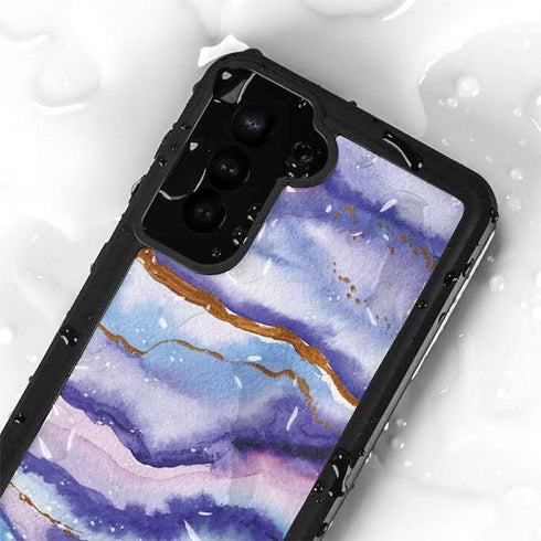 Blue Violet Watercolor Geode Galaxy S24 Plus Waterproof Case