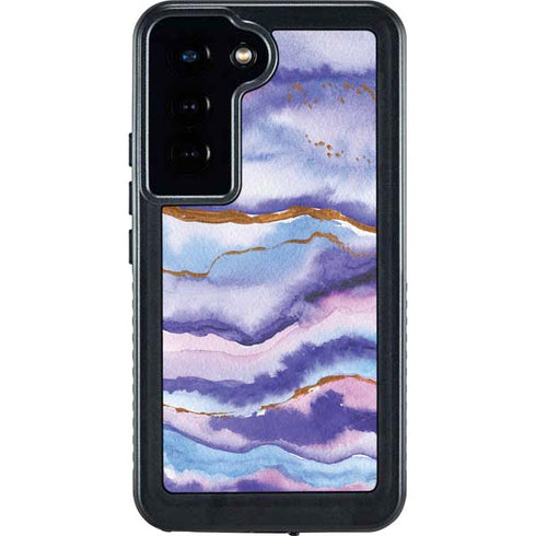 Blue Violet Watercolor Geode Galaxy S24 Waterproof Case