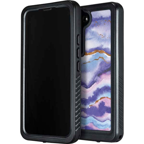 Blue Violet Watercolor Geode Galaxy S24 Waterproof Case