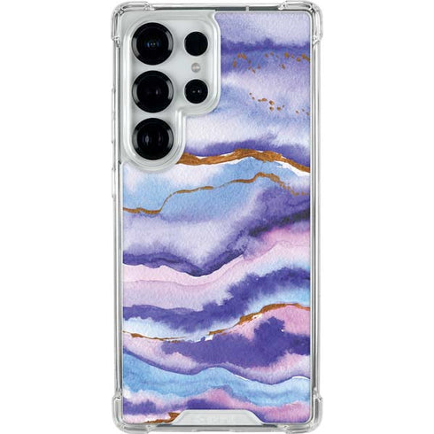 Blue Violet Watercolor Geode Galaxy S25 Ultra Clear Case