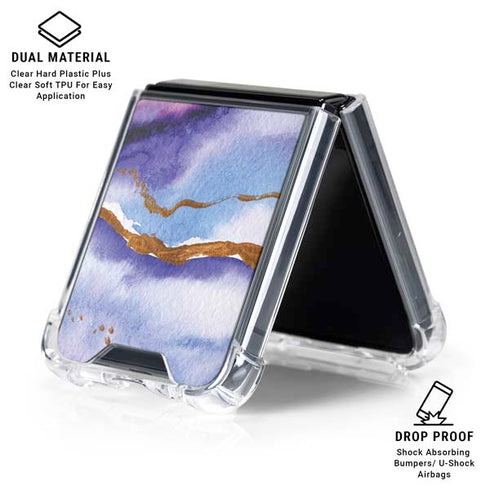 Blue Violet Watercolor Geode Galaxy Z Flip7 Clear Case