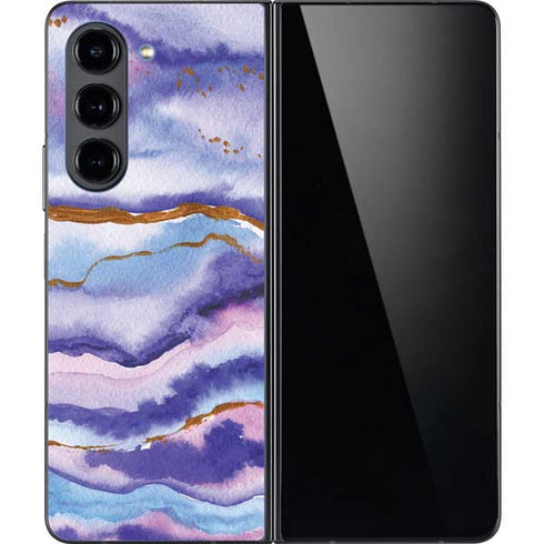 Blue Violet Watercolor Geode Galaxy Z Fold5 5G Skin