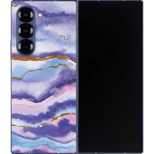 Blue Violet Watercolor Geode Galaxy Z Fold6 Skin