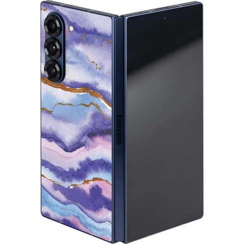 Blue Violet Watercolor Geode Galaxy Z Fold6 Skin