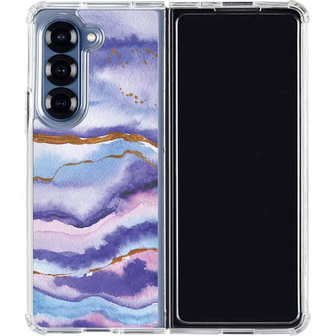 Blue Violet Watercolor Geode Galaxy Z Fold7 Clear Case