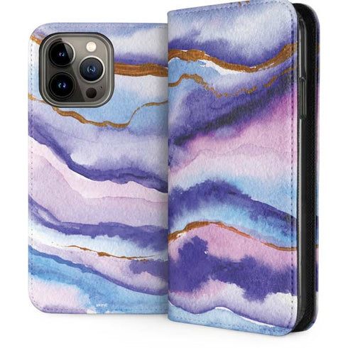 Blue Violet Watercolor Geode iPhone 13 Pro Max Folio Case