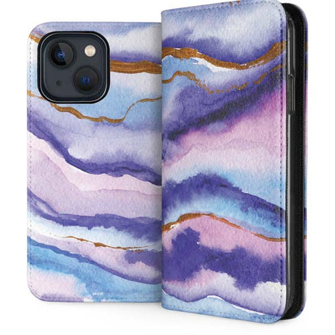 Blue Violet Watercolor Geode iPhone 14 Plus Folio Case