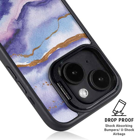 Blue Violet Watercolor Geode iPhone 14 Plus Kickstand Case