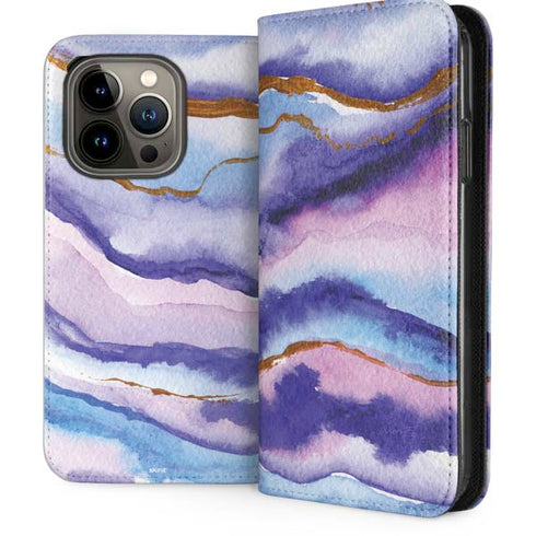 Blue Violet Watercolor Geode iPhone 14 Pro Folio Case