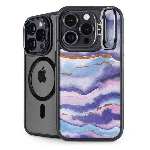 Blue Violet Watercolor Geode iPhone 14 Pro Max Kickstand Case