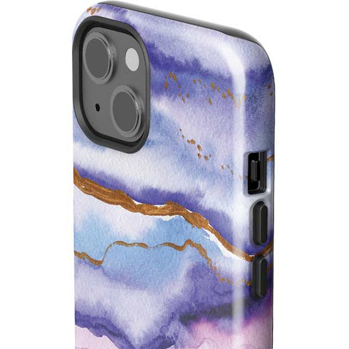 Blue Violet Watercolor Geode iPhone 15 Impact Case