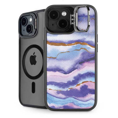 Blue Violet Watercolor Geode iPhone 15 Kickstand Case