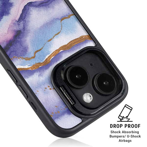 Blue Violet Watercolor Geode iPhone 15 Kickstand Case
