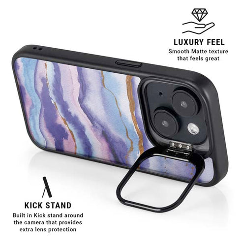 Blue Violet Watercolor Geode iPhone 15 Plus Kickstand Case